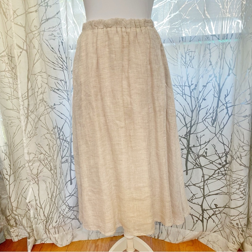 CP SHADES BEIGE TAN LINEN STRETCHY WAISTBAND MAXI SKIRT - Picture 9 of 10
